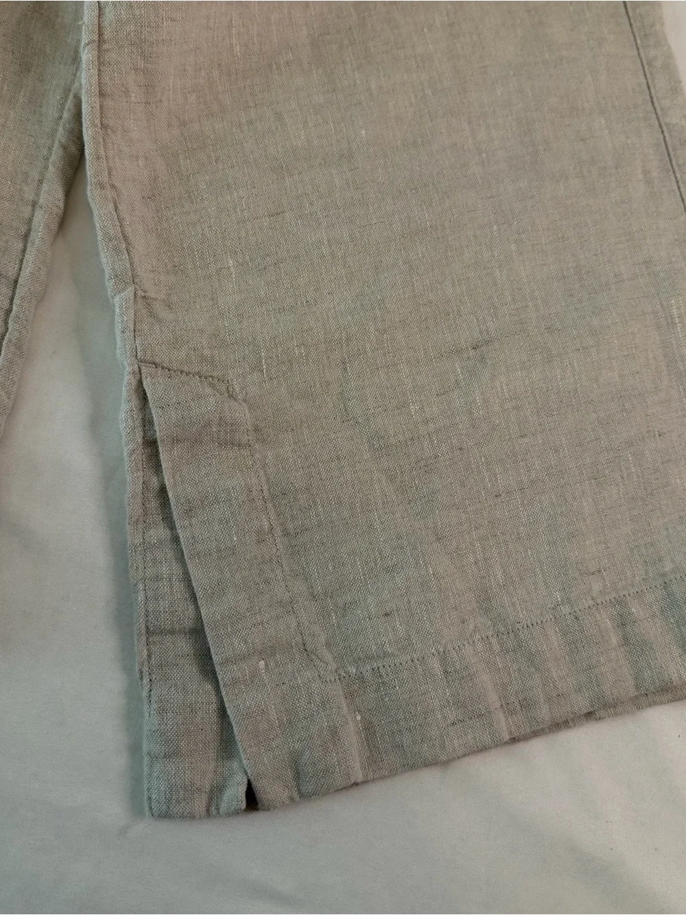 Athleta 100% Linen Wide Leg Crop Pants Oatmeal Beige Drawstring Large Petite